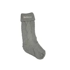 18" Believe Cable Knit Stocking Gray