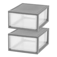 IRIS&reg; 29.5qt. Gray & Clear Stacking Storage Drawers, 2ct.