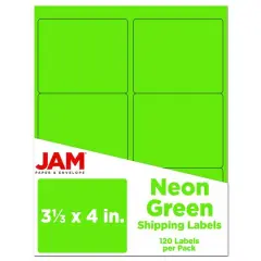 JAM Paper Adhesive Shipping Labels, 3.33" x 4" Neon Green