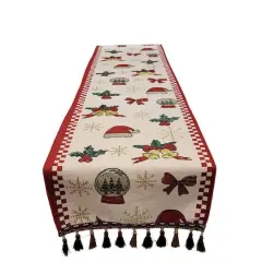 Wizardi 13.75" x 71" Classic Holiday Ornaments Christmas Table Runner