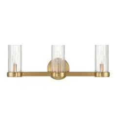 Hello Honey&reg; Izzy Brushed Gold Metal & Clear Ribbed Glass 3-Light Vanity Light