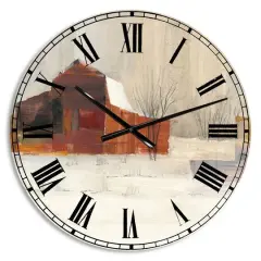 Designart 'Winter In The Barns Farmhouse Wall Clock