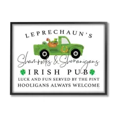 Stupell Industries Irish Pub Whimsical Leprechaun Green Shamrock Details Framed Giclee Art Black