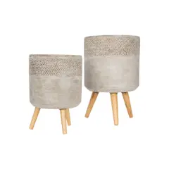 Hello Honey&reg; Gray Cement Planter with Removable Wood Legs Set
