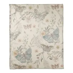 Butterflies Coral Fleece Blanket White
