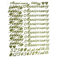 JAM Paper Gold Happy Anniversary Script Stickers Floral Adhesive