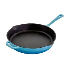 MegaChef 12" Round Blue Enamel Cast Iron Skillet
