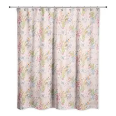 Butterfly Bird Floral Shower Curtain Pink