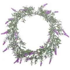 16" White LED Lighted Pink Lavender Artificial Spring Wreath