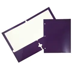 JAM Paper Laminated 2-Pocket Glossy 3-Hole Punch School Folders, 6ct. Purple