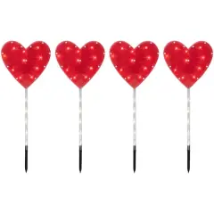 Red Heart Valentine's Day Pathway Marker Lawn Stakes With Clear Lights, 4ct.