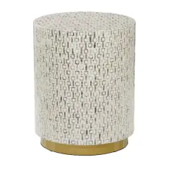 22" Mother of Pearl & Wood Round Accent Table White
