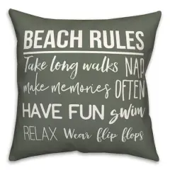 Beach Rules Throw Pillow Sage