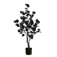 3ft. Pre-Lit Artificial Halloween Black Eucalyptus Tree with 80 Orange & Purple LED Lights