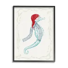 Stupell Industries Coastal Christmas Seahorse Santa Framed Giclee Art Black