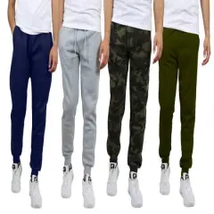 Galaxy by Harvic Men's Fleece-Lined Jogger Sweatpants 4 Pack Woodland/Navy/Olive/Heather Grey