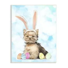 Stupell Industries Easter Yorkie Puppy Bunny Ears Patterned Eggs Wall Plaque Art