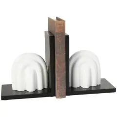 7" White MDF Abstract Layered Arched Bookends with Black Stands Set