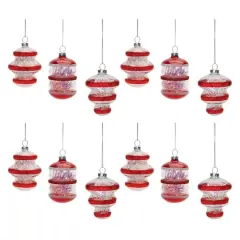 Red Finial with Tinsel Filling Glass Ornaments Set