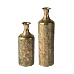 Glitzhome&reg; Antique Gold Gingko Metal Floor Vases Set