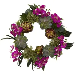 20&rdquo; Orchid, Artichoke & Succulent Wreath
