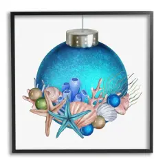 Stupell Industries Nautical Sea Life Holiday Ornament Framed Giclee Art Black