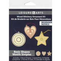 Leisure Arts&reg; Beginner Basic Shapes 3 Piece Wood Stitchery Ornament Kit