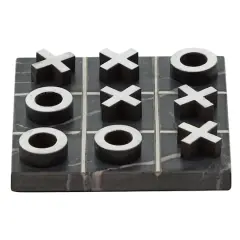 Black Marble & Aluminum Contemporary Tic-Tac-Toe Game Set