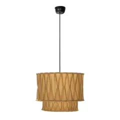 Hello Honey&reg; 16" Cream & White Round Cotton Slub Pleated Pendant Lamp