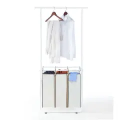 SunnyPoint Laundry Sorter with Hanging Bar White