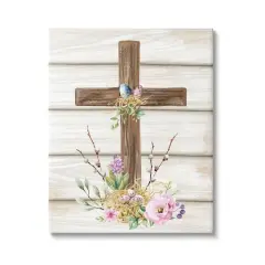 Stupell Industries Spiritual Easter Cross Spring Blossoms Canvas Wall Art