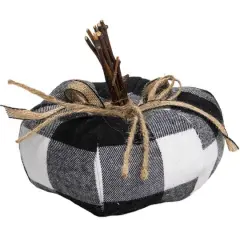 4.5" Black & White Buffalo Plaid Plush Fall Harvest Pumpkin