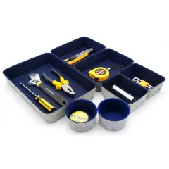 Welaxy 7 Piece Felt Round Cups & Trays Drawer Organizer Set Navy