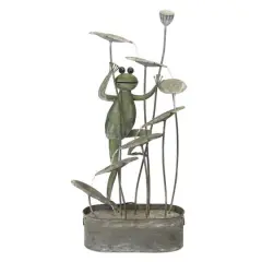 47.25" Green & Silver Iron Frog Fountain