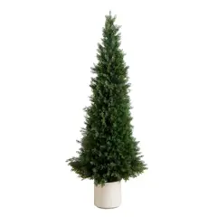 5ft. UV-Resistant Cedar Tree in White Planter