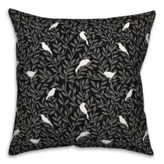 18" Birds On Leaves Indoor/Outdoor Pillow Black