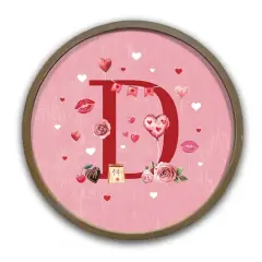 Valentine Things Monogram Round Brown Framed Print D