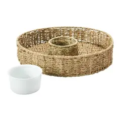 Hello Honey&reg; Hand-Woven Seagrass Chip & Dip Basket with 6 oz. Ceramic Bowl Set