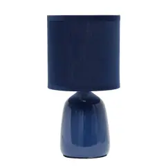 Simple Designs 10" Thimble Base Ceramic Table Lamp Navy Blue