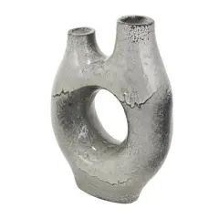 Gray Paper Mache Abstract Circular Vase with Dual Openings
