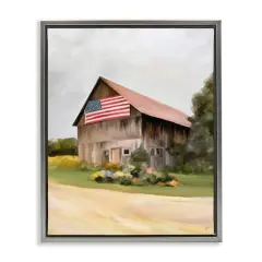 Stupell Industries Rural Americana Home Countryside Farm Flag Painting Floater Framed Art Gray
