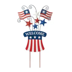 Glitzhome&reg; 30.25" Wood & Metal Patriotic Flags Yard Stake