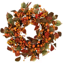 24" Orange & Green Berry & Pumpkin Fall Harvest Wreath