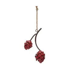 Hello Honey&reg; 15" Metal Pinecones on Branch Wall Hanging, Brown & Red