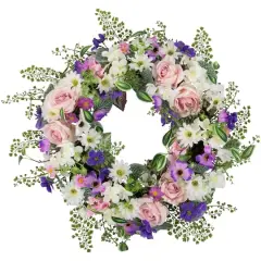 24" Mixed Floral & Fern Artificial Spring Wreath