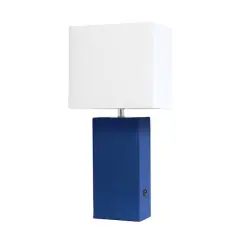 Lalia Home Lexington 21" Leather Table Lamp with USB Charging Port Blue