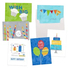 JAM Paper Wish Big Blank Assorted Birthday Card Set, 36ct.