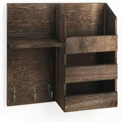 NEX&trade; Rustic Brown Vintage Wood Mail Shelf with 3 Key Hooks