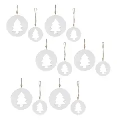 White Wood Pine Tree Cut-Out Ornaments Set