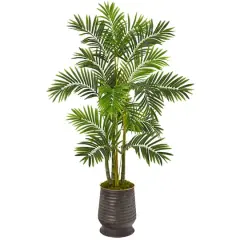 5.25ft. Areca Palm Tree in Ribbed Metal Planter